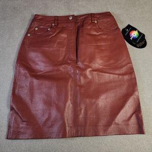 NWT Genuine Leather Red Brown Skirt Size 8 Newport News Jeanology Collection
